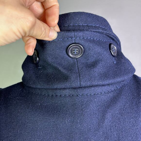 BCBG MaxAzria coat XS Pea Coat Military Ruffle Regal Royal Wool Spy Blue Trench - Picture 11 of 16